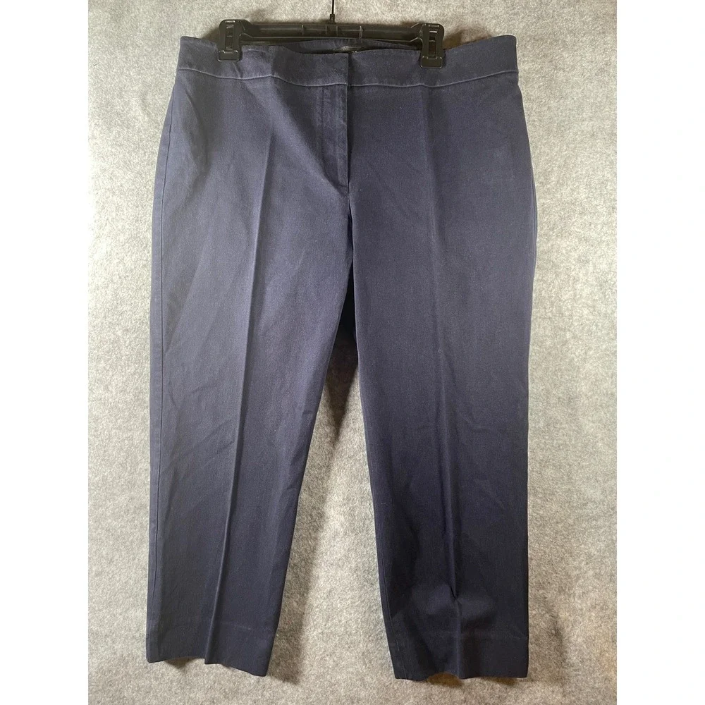 Talbots Womens 16W Slim Crop Pants‎ Navy Blue Elastic Back Career Trousers